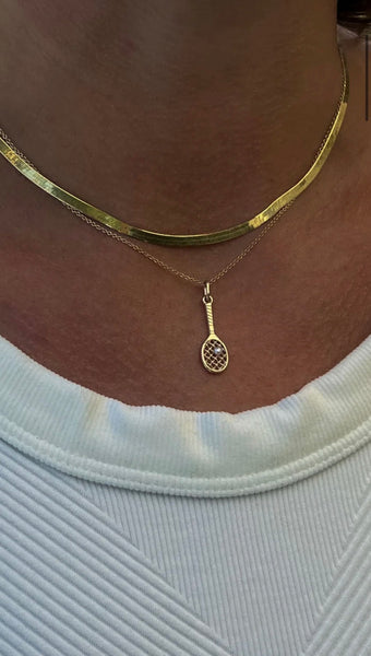 PERLA -Tennis Racket With Pearl Charm Pendant Necklace