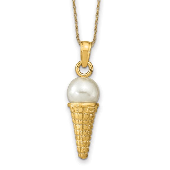 ADELINA - The White Bead Ice Cream Cone Charm Necklace