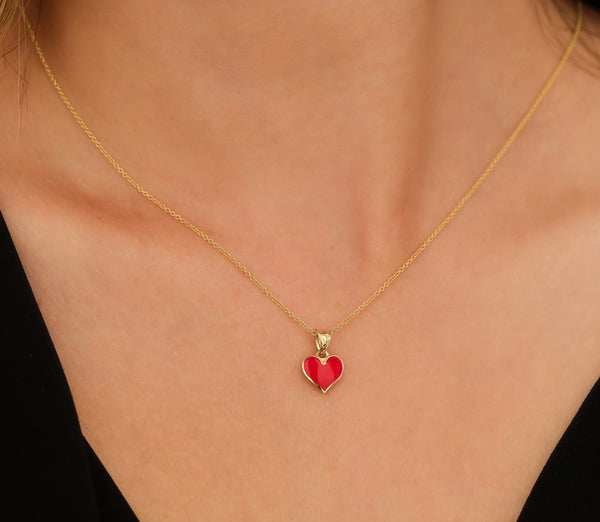 CLAIRE - Red Enameled Heart Pendant Necklace