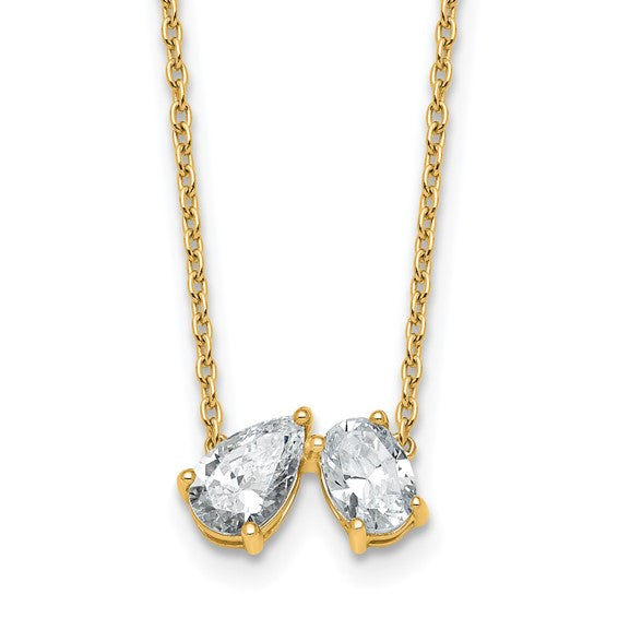 JACQUELINE - Two-Stone Pear and Oval Diamond Necklace